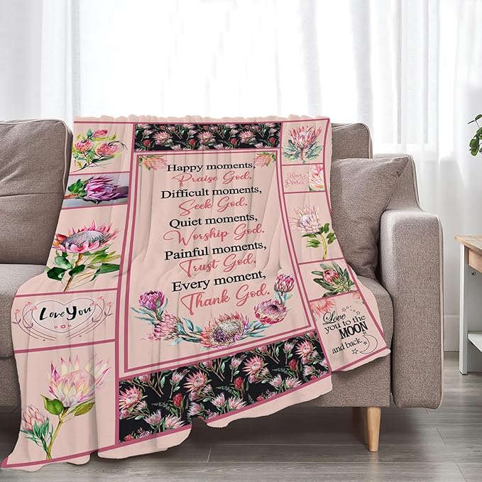 Christian Religious Prayer Blanket Ultra Soft Cozy Spiritual Bible Verse Throw Blanket Fleece Fuzzy Plush Bedding Christian Gifts for Women Girls Kids Adults 60"x50"