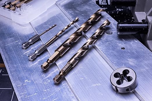 NordWolf 14-Piece M35 Cobalt Drill Bit Set for Stainless Steel, Hard Metals & Cast Iron, Jobber Length with 1/4" Hex Shank, SAE Sizes 1/16" to 3/8" in Storage Case