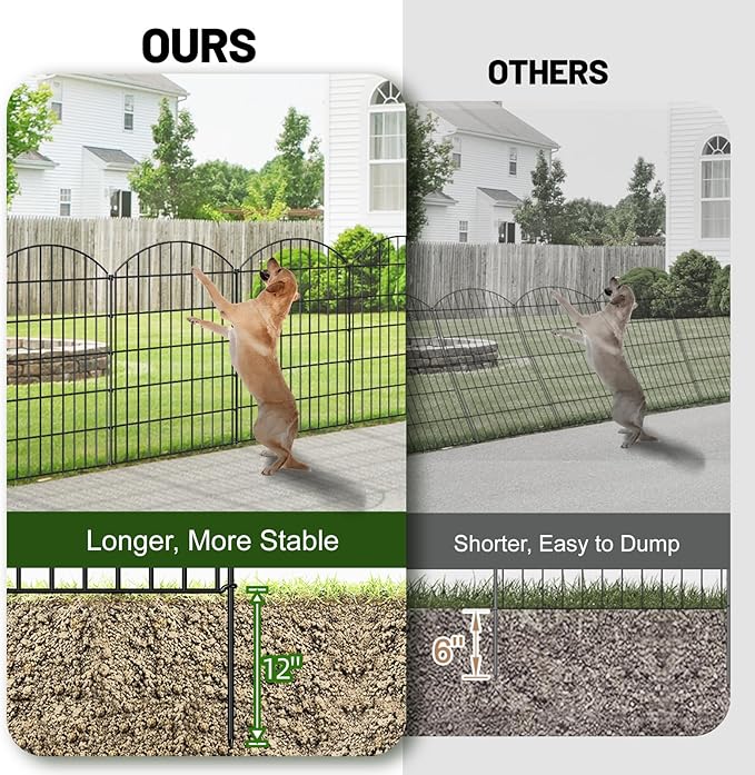 Metal Garden Fence 42in (H) x 23.3ft (L), 10 Panels + 11 Stakes Dog Fence Border Fence Animal Barrier, No Dig Garden Fencing for Yard Flower Bed Lawn Patio Outdoor, CTW4210 Black