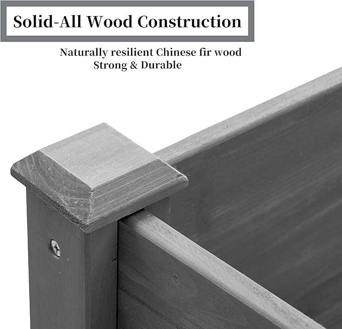 48 x 24 x 30 in Wooden Raised Garden Bed Outdoor Elevated Wood Planter Box for Vegetable Flower Herb Planter, Backyard, Patio, Balcony, 300 Pound Capacity -Grey