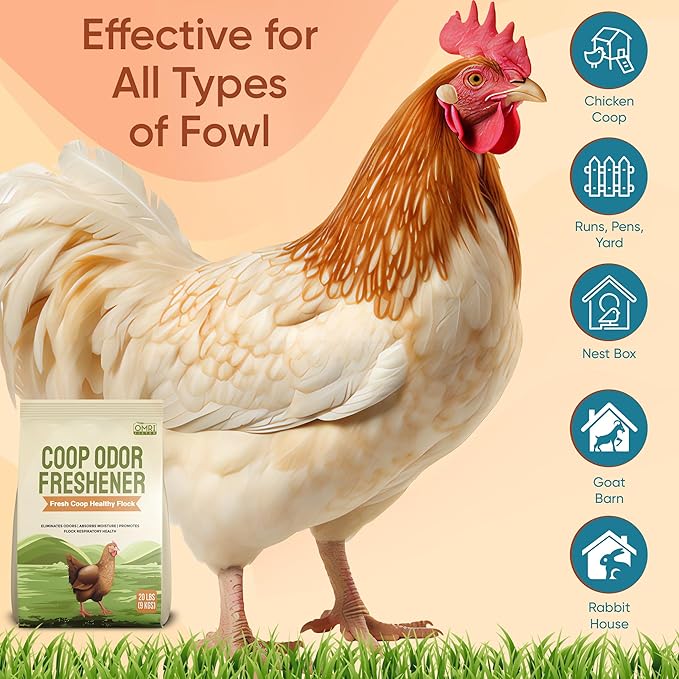 Chicken Coop Refresher - 20 Pounds: All-Natural Odor Eliminator, Moisture Absorber, and Ammonia Neutralizer - Deodorizer,Chicken Coop Accessories for Chickens Run- Remove Smell of Chicken Coops