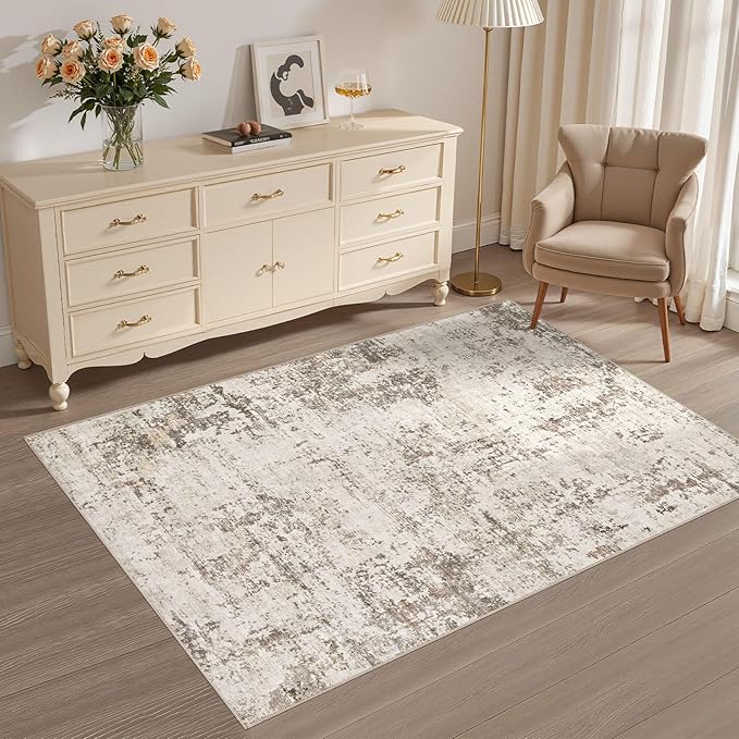 3x5 Area Rug Living Room Rugs - Washable Neutral Modern Abstract Soft Thin Rug Indoor Floor No Slip Rug Carpet for Bedroom Under Dining Table Home Office Decor - Dark Brown