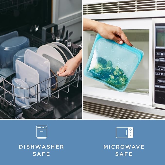 Stasher Premium Silicone Reusable Food Storage Bags, 4-Pack, Clear, Multi-Use Food Storage Bags, Lunch Bag, Travel Containers, BPA Free, Leak-free, Dishwasher-Safe, Eco-friendly
