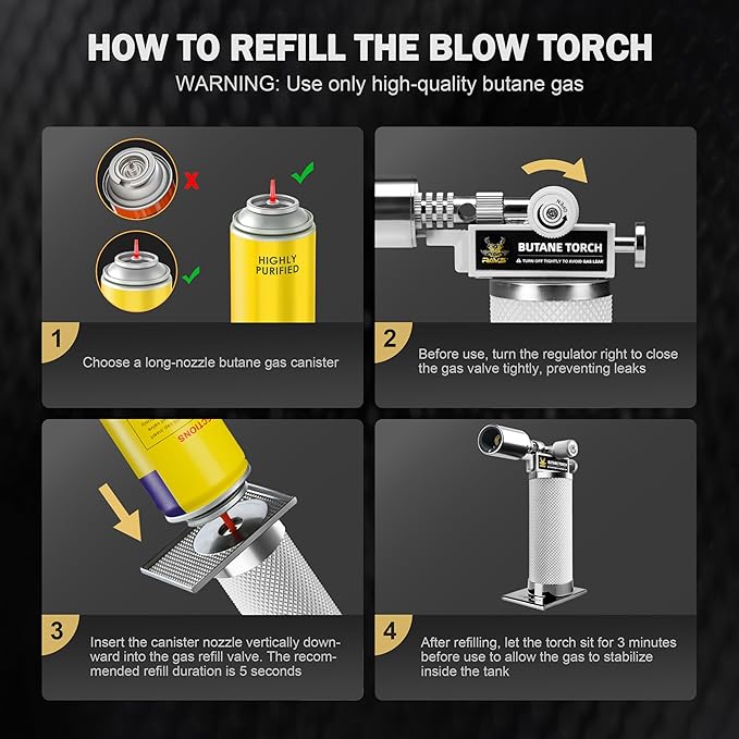 RAVS Butane Torch Lighter Refillable, White Kitchen Torch with Adjustable Flame, Creme Brulee Torch for Baking, Welding, Christmas Stocking Stuffers Gifts for Women, Cooking Torch Butane Not Included