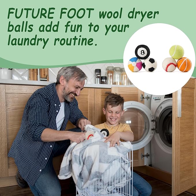 Wool Dryer Balls XL Size 6 Pack - Fun Dryer Balls with Ball Patterns Cute Dryer Balls Laundry Reusable Anti Static Handmade New Zealand Wool Balls (Ball Patterns with Primitive Color)