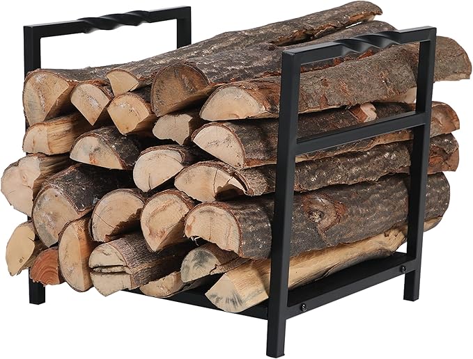 GREEN PARTY 17 Inch Small Firewood Rack Indoor/Outdoor Metal Firewood Holder, Decorative Fire Log Holder for Fireplace,Fire Pit,Heavy Duty Wood Rack,Wood Stove Accessories, 17.5"H * 15.7"W * 12.5"L