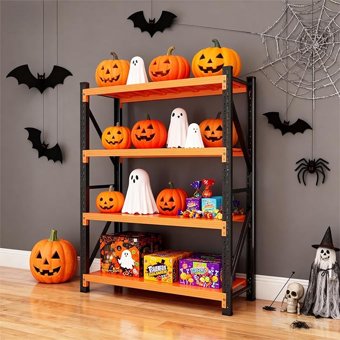 79" H Garage Shelving,3500LBS Heavy Duty Storage Rack,4 Tiers Metal Storage Rack Shelf, Adjustable Shelving Unit for Garage,Kitchen,Warehouse,Basement,78.7" H x 47.2" W x 19.6" D,Black&Orange