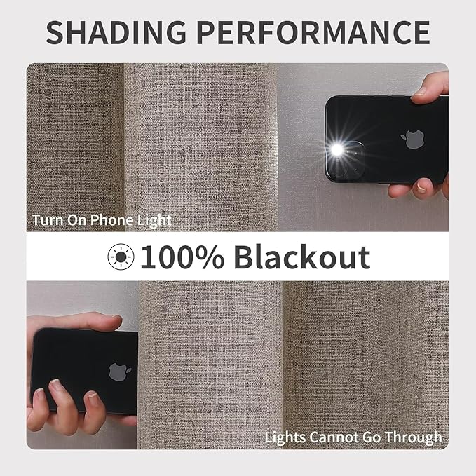 Joydeco Linen Blackout Curtains for Bedroom and Living Room, Faux Linen Look Black Out Grommet Textured Thermal Insulated Room Darkening Curtain 1 Panel Room Divider Curtains (Custom Size and Color)