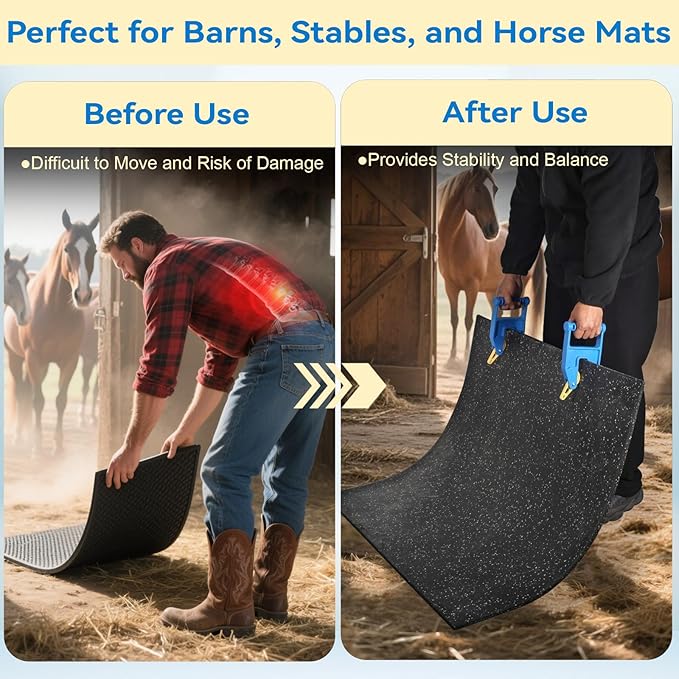 Feroca Heavy Duty Stall Mat Gripper, a Pair of Mat Mover Tool - Effortless Remover for Thick Rubber Mats in Horse Stalls, Barn, Gym, Trailer - Easy Lift & Move to Save Your Back
