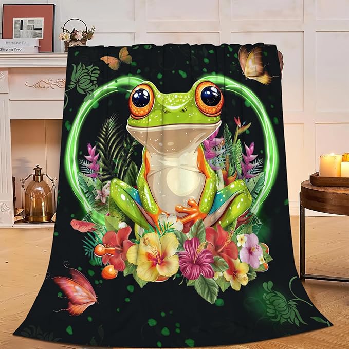 Frog Blanket Super Cozy Soft Animal Throw Warm Plush Fluffy Stuff Gifts for Women Girls Fleece Flannel Gift Blankets for Kids Adults 80"X60"