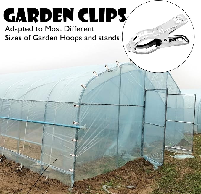 BESTEEL Upgraded 100 PCS Garden Clips, Greenhouse Clamps 100% Stainless Steel Heavy Duty Greenhuose Clips for Netting - Strong Grip to Hold Down Shade Cloth or Plant Cover on Garden Greenhouse Hoops