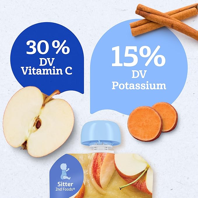 Gerber Stage 2 Baby Food, Apple Sweet Potato Cinnamon Puree Pouch, 2 Servings of Fruit & Veggie, No Added Sweetener, No Artificial Colors or Flavors, 12-Pack