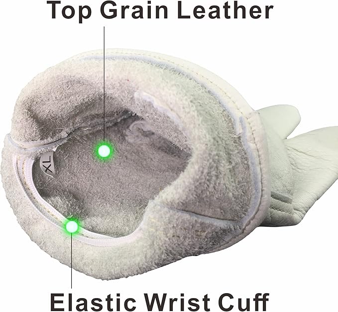 Leather Work Gloves Grain Cowhide for Yard Work, Gardening, Farm, Warehouse, Construction, Motorcycle, with Elastic Wrist, Men & Women X-Large 1 Pair