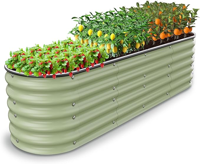 8 X 2 X 1.4 Ft Galvanized Raised Garden Bed,Sturdy and Easy to Assemble Oval Raised Planter Beds Outdoor for Vegetables, Gardening, Flowers, Fruits（Light Green）