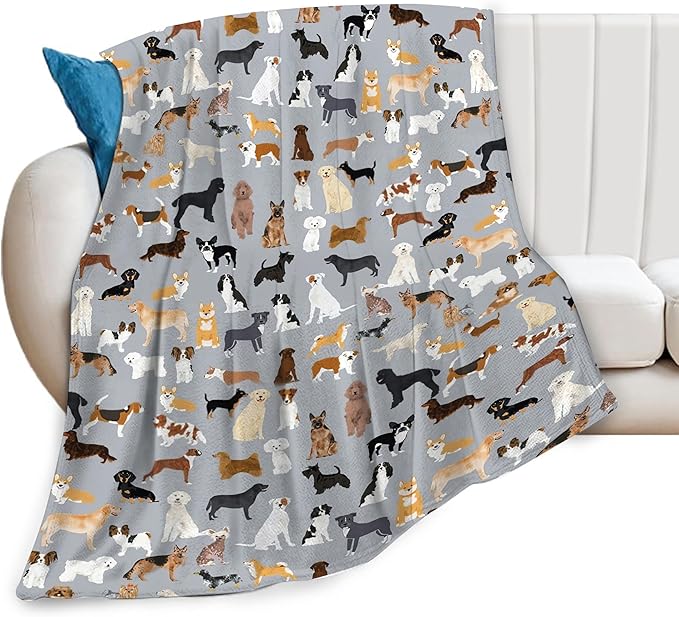 Dogs Pattern Throw Blanket Grey Dogs Decor Blanket Super Cozy Plush Lightweight Soft Plush Flannel Fleece Blanket Gifts for Dog Lovers Girls Boys Kids Women Men for Sofa Bed Couch 40"X50"