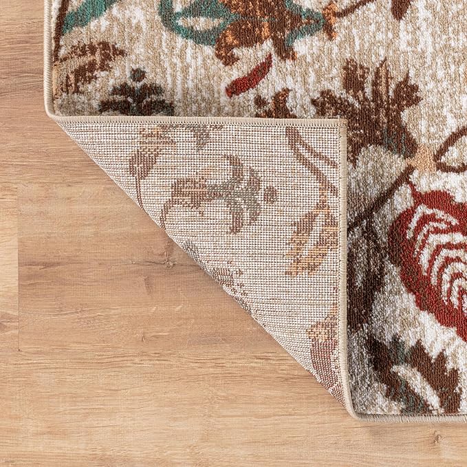 Rugshop Vine Floral Modern for Living Room, Bedroom, or Entryway Beige Multi Area Rug 4' x 6' Beige