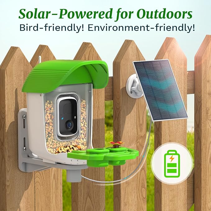 Smart Bird Feeder with Camera Solar Powered, AI Identify 11000+ Birds Species,2K Video Bird Feeder for Outdoors Garden,1L Large Capacity, for Birdlover,Green