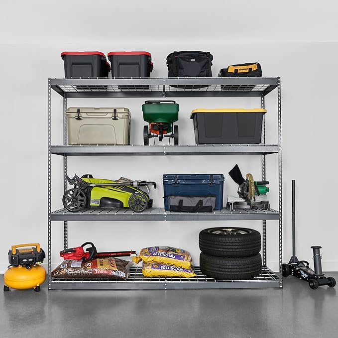 SafeRacks Garage Shelving - Storage Rack That Holds 500 Pounds Per Shelf - All Steel Shelves for Storage - Easy to Assemble Shelving Storage, Garage Shelf, Hammertone (24" x 92" x 84")