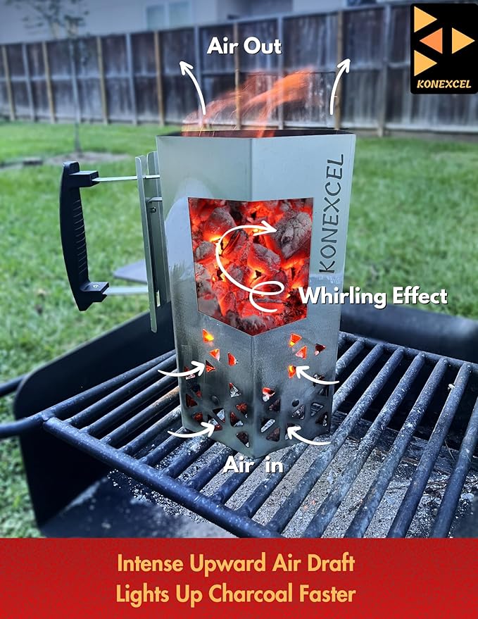 Charcoal Chimney Starter XL & Fire Starter set, Heavy Duty xl Charcoal Starter for charcoal grill (XXL Size) & Natural Wooden Fire starters for campfires (130 PCS); use for charcoal grill, BBQ.