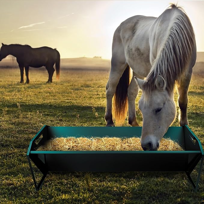 Portable 45" Long Galvanized Steel Livestock Feeding Trough, Heavy Duty Livestock Feeder 22 Gallon Capacity, Galvanized Steel Sheep Trough for Horse, Cattle, Cow, Alpaca