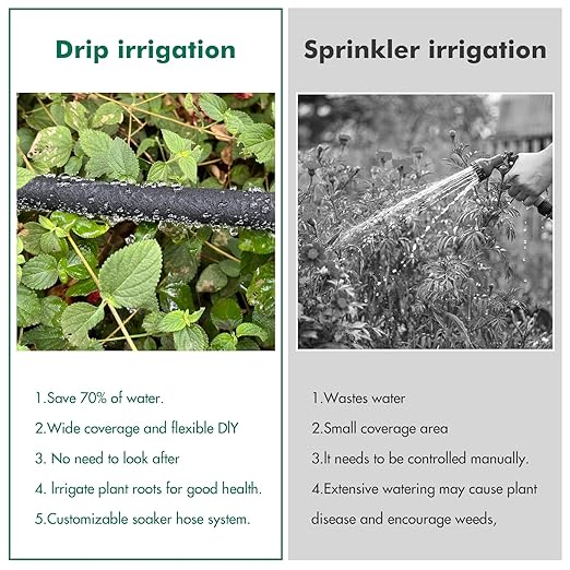 Soaker Hose System 1/2 Inch x 50ft Soaker Hose Kit with 25ft PVC Garden Hose Drip Irrigation Watering Tubing System with Reinforced Fittings Water for Outdoor Garden Yard Lawn Raised Flower Bed Plant