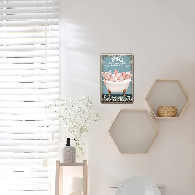 Funny Pig Bathtub Decor - Farm Decor Pig Signs Wall Art Poster Retro Bar Home Bathroom Wall Decoration Sign 8x12 Inch
