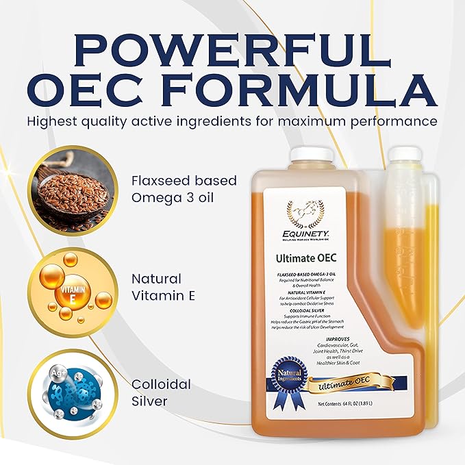 Ultimate OEC Horse Supplement – Omega 3, Vitamin E, Flaxseed Oil for Horses – Coat Defense, Joint & Hoof Support – Vet-Approved Equine Oil for Healthy Weight, Muscle & Recovery