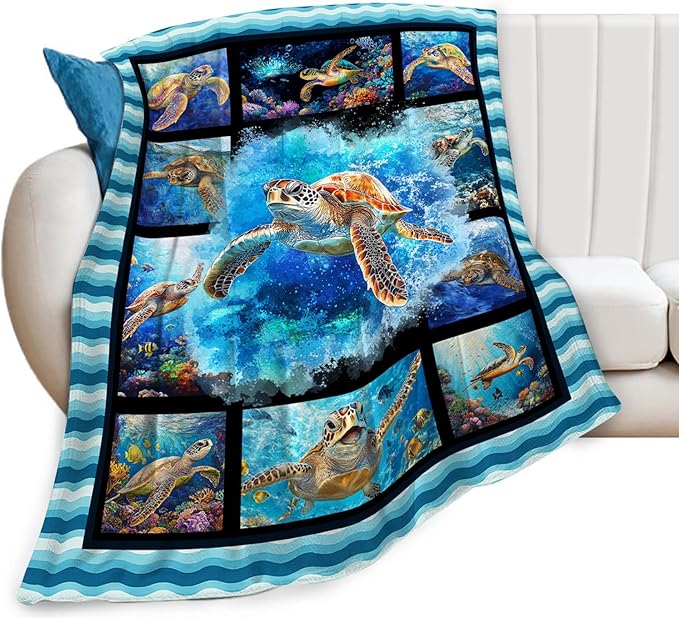 Sea Turtle Blanket, Ocean Turtle Throw Blanket, Sea Animal Gifts Blankets Stuff Fleece Flannel Plush for Girls Women Men Boys Lovers Adults Soft Bedding Gift for Sofa Bed Office Home Decor 40"X50"