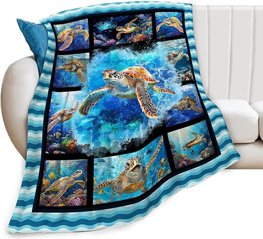 Sea Turtle Blanket, Ocean Turtle Throw Blanket, Sea Animal Gifts Blankets Stuff Fleece Flannel Plush for Girls Women Men Boys Lovers Adults Soft Bedding Gift for Sofa Bed Office Home Decor 40"X50"