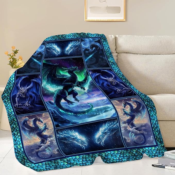 Dragon Blanket, Dragon Throw Blanket, Dragons Gifts Blankets Stuff Fleece Flannel Plush for Men Boys Women Girls Lovers Adults Soft Bedding Gift for Sofa Bed Office Home Decor 40"X50"