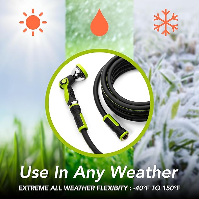 Heavy Duty Garden Hose 100ft x 5/8” – Flexible Water Hose, Leak-Proof, Lightweight Hybrid Hose with Swivel Handle & 10 Function Spray Nozzle – Durable Outdoor Hose, Kink Free