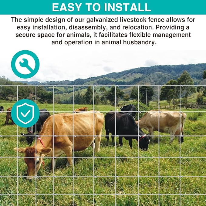 Farm Fence 4FT x 100FT, Heavy Duty Livestock Fence, Galvanized Welded Wire Fence for Deer, Cattle, Goat, Hog, Sheep, Animals and Field Protection