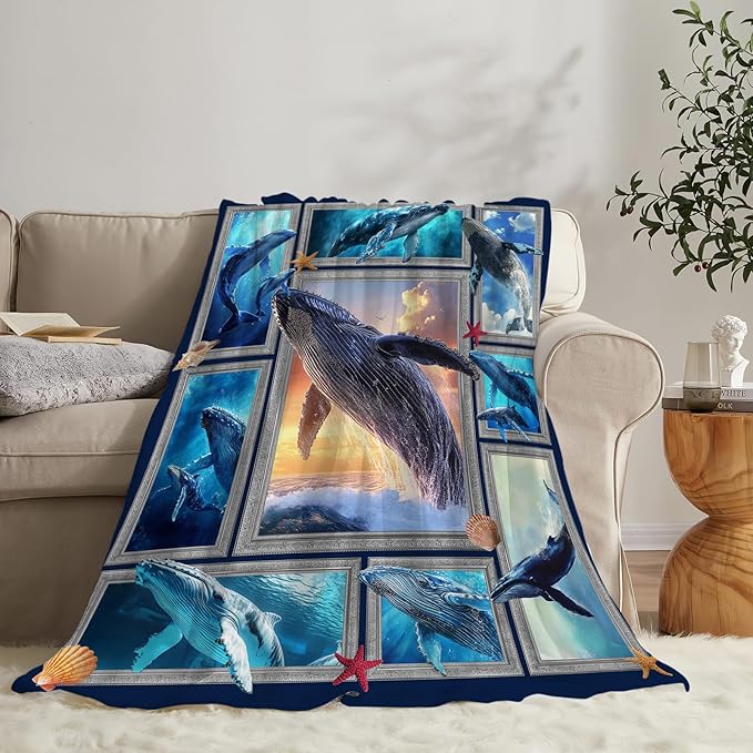 Orca Blanket Ultra Soft Cozy Killer Whale Throw Blanket Fleece Fuzzy Plush Marine Life Lovers Whales Decor Gifts for Women Girls Adults Couch Sofa 60"x50"