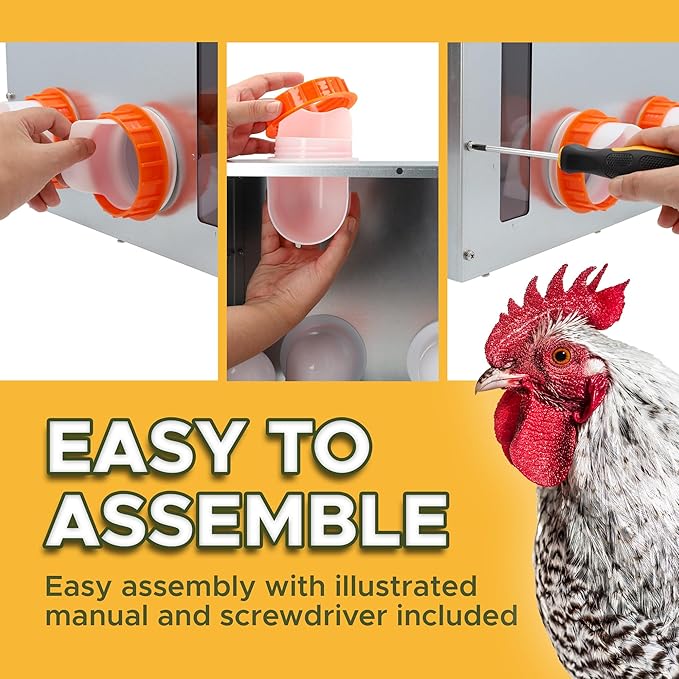 Metal Chicken Feeder 40lb, No Waste Automatic Chicken Feeder with Window, Galvanized Large Capacity Poultry Equipment, Rodent Proof, Rat Proof, Weatherproof Silo, Outdoor Coop, Comederos para Gallinas