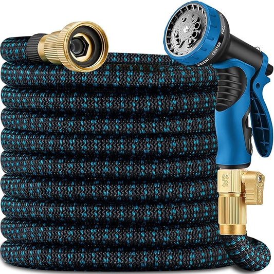 50 ft Expandable Garden Hose - All New 2025 Retractable Water Hose with 3/4" Solid Brass Fittings, Extra Strength Fabric,4-Layer Latex Core - Flexible Expanding Hoses with 10 Pattern Spray Nozzle