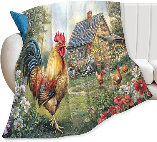 Tijuboni Rooster Chicken Throw Blanket Rooster Gifts for Girls Boys Women Men Kids Adults Soft Flannel Fleece Blanket for Couch Sofa Bed Home Decor 40"x50"