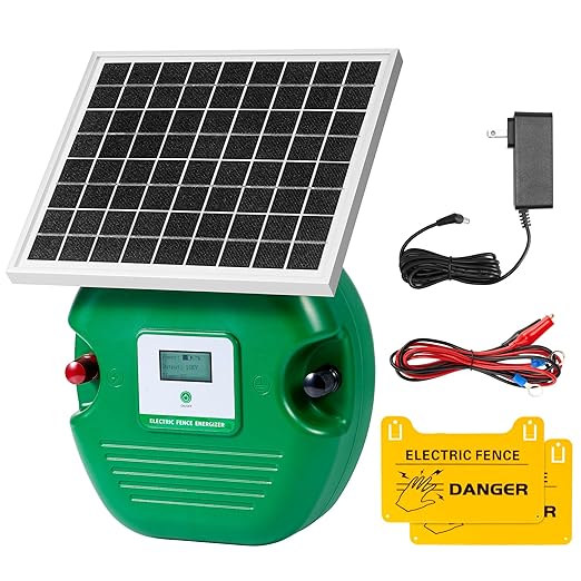 CURECURE Solar Electric Fence Charger with 8100mAh Lithium Battery, 10W Solar Panel, Easy Installation, 6 Miles Range, 1.5 Joules, LED Display, Use for Livestock, Pet, Farm, Garden