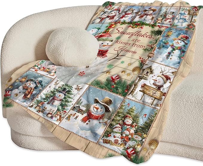 Snowman Blanket Christmas Throw Blanket Cozy Plush Fleece Flannel Holiday Blankets Lightweight Fuzzy Gifts for Girls Boys Women Men 60"X50"