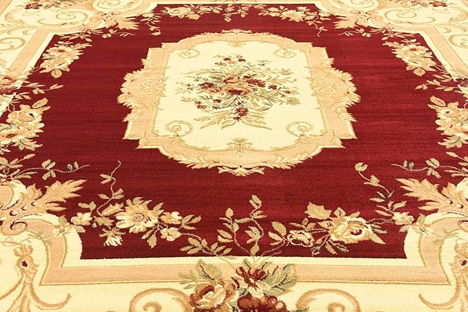 Unique Loom Versailles Collection Traditional Classic Floral Motif Area Rug (10' 0 x 10' 0 Square, Burgundy/ Ivory)