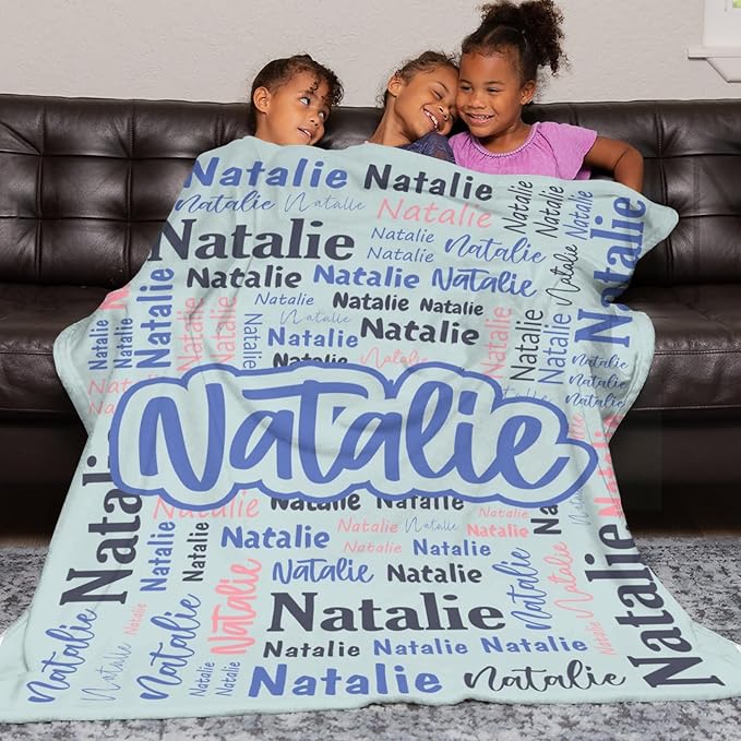 Custom Blanket with Name Personalized Blankets for Kids Adult Boys Girls Flannel Monogrammed Customized Blankets Throw (50''x60'')