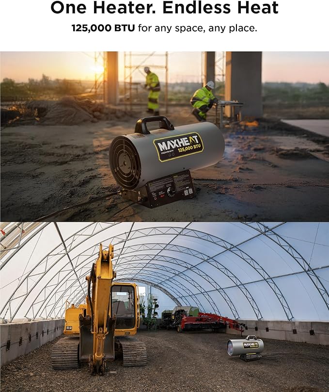 InoKraft Maxheat MH85 85,000 BTU Forced Air Propane Heater, Auto 25-95℉ On/OFF Control, Portable Garage/Shop Heater for Garages, Job Sites - 10ft Hose