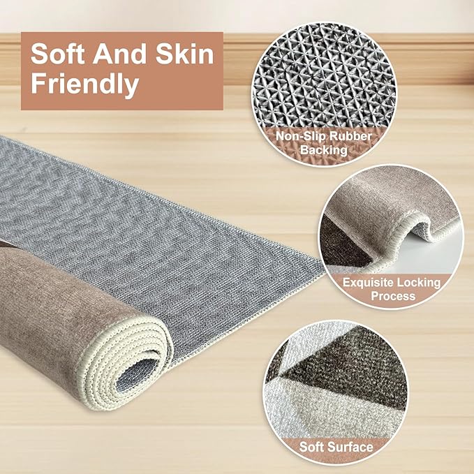 Washable Neutral Runner for Hallway Bedroom 2x6 Modern Abstract Geometric Non Slip Brown Area Rug Low Pile Indoor Floor