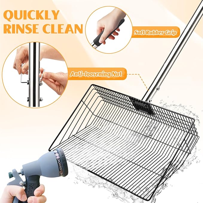 CAROD 15"-Large Thickened Chicken Poop Scooper, 24 to 68" Adjustable Chicken Coop Scoop for Poop with Stainless Steel Handle, Litter Scooper Sifting Shovel Chicken Coop Accessories