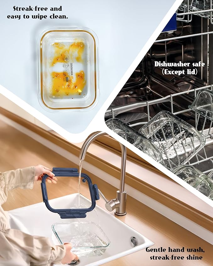 12-Pack Glass Containers with Tempered Lids – Borosilicate, Oven-Safe, Airtight, BPA-Free, Multi-Size for Meal Prep, Dishwasher Safe (Blue)