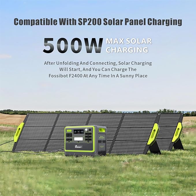 FOSSiBOT F2400 Portable Power Station with 200W Solar Panel, upgraded 2400W Solar Generator&2048Wh LFP (LiFePO4) Battery, 1.5H Fast Charging for Home Backup, Outdoor Camping, RV, Emergency