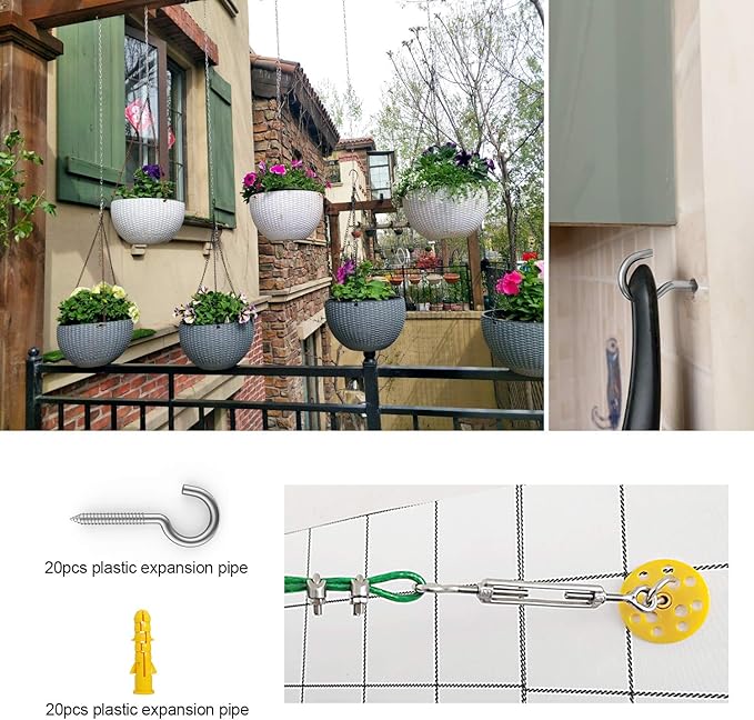 20pc 304 Stainless Steel Heavy Duty Screw Hooks, 2" Eye Bolts, Indoor/Outdoor, Wall, Wood, PVC