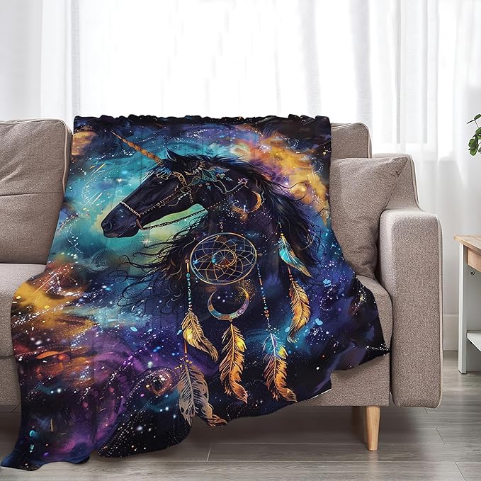 Fantasy Horse Throw - Soft, Warm Fleece Blanket for Girls, Women, Men, Kids & Adults - Couch, Sofa, Bed - 60"x50"