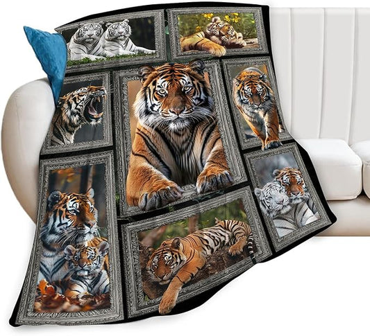 Tiger Blanket Wild Animal Throw Blanket Cozy Plush Fleece Flannel Tiger Stuff Blankets Lightweight Fuzzy Gifts for Girls Boys Women Men 60"X50"
