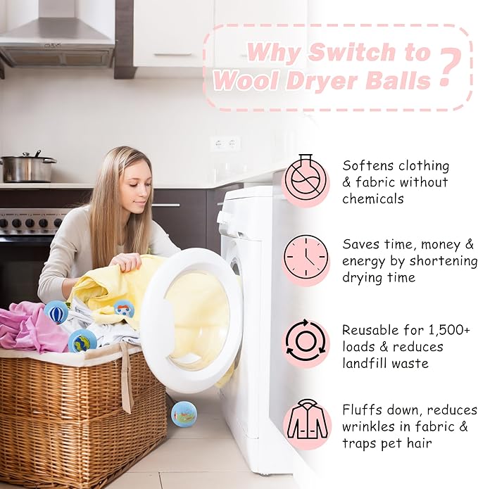 Wool Dryer Balls XL Size 6 Pack - Fun Dryer Balls with Ocean Pattern Cute Dryer Balls Laundry Reusable Anti Static Handmade New Zealand Wool Balls (Travel Pattern)