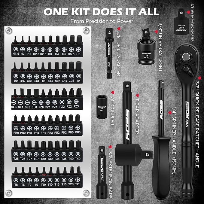 Premium 132-Piece Mechanics Tool Set, SAE/Metric 1/4" & 3/8" Drive Socket Set, Ratcheting Wrenches, Extensions & Adapters, Quick-Release Ratchet, Professional Auto Repair Tool Kit with Storage Case
